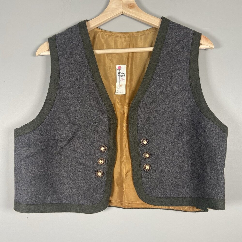 Vintage ROSE DIRNDL Gray Boiled Wool Women Austria Hunting Riding Vest Size 46‎
